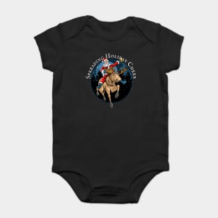 Santa Riding Moose Drinking Beer, spreading cheer Baby Bodysuit